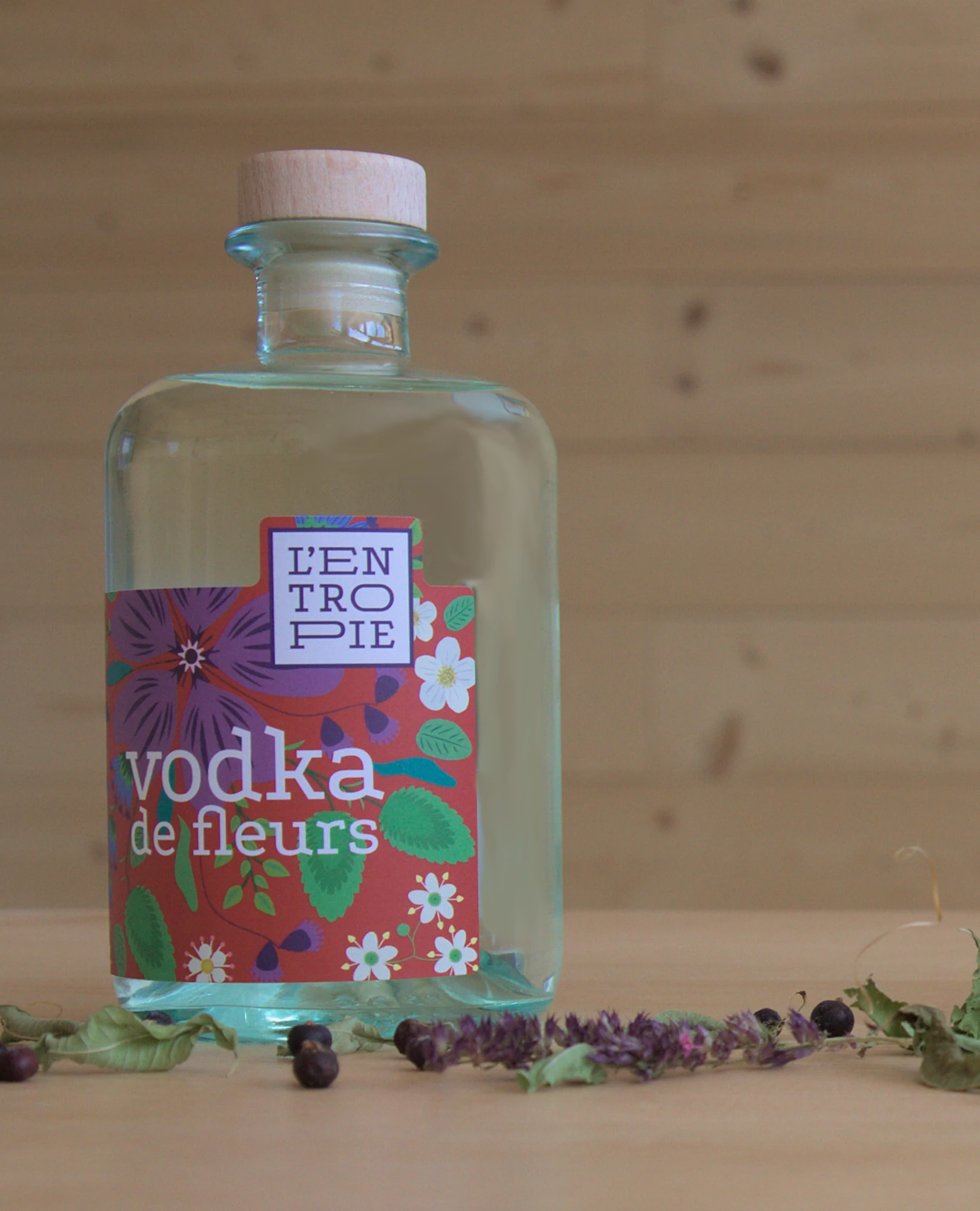 Bouteille de vodka de fleurs de l'Entropie